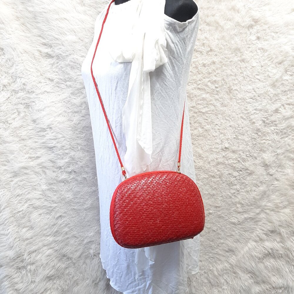 Vintage By Goldeo Italian Rattan Wicker Clutch Bag Purse Handbag Red Basket Weav
